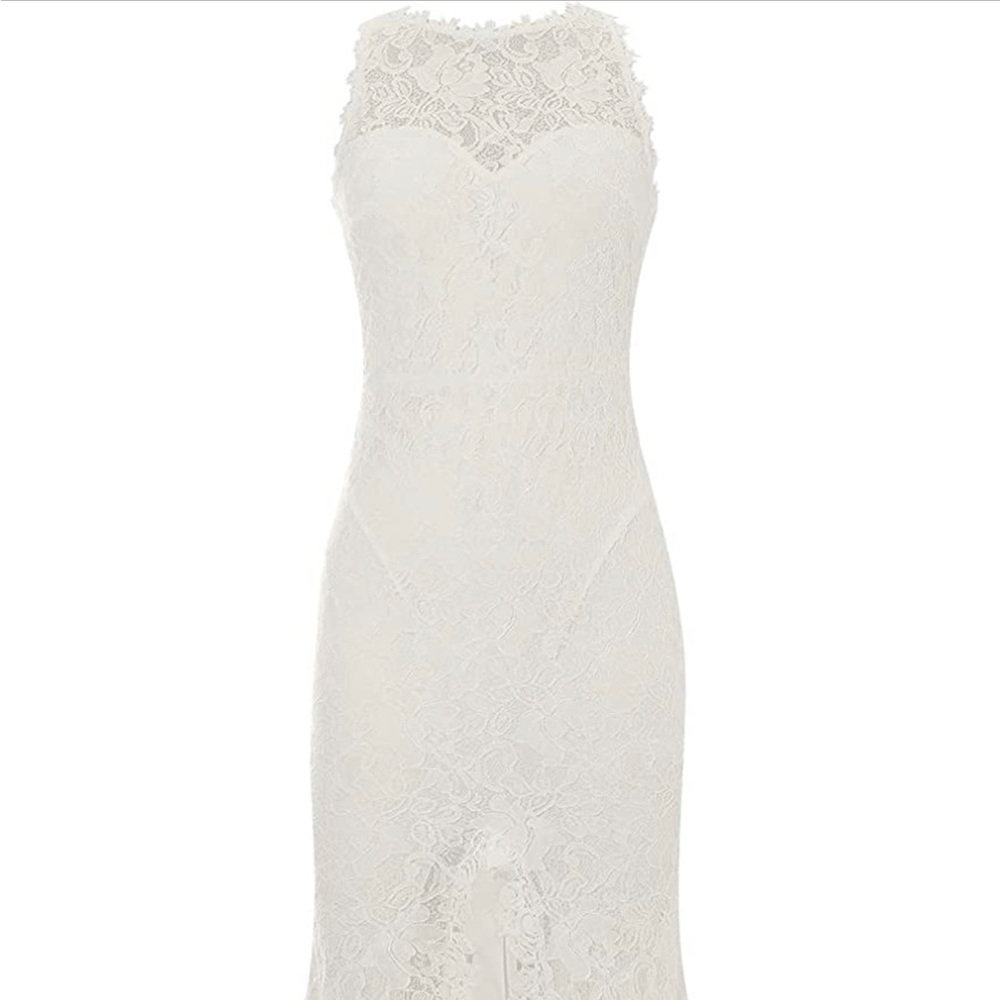 Women's White Floral Lace Slit Mermaid Wedding Dress